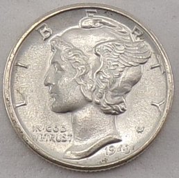 1943-D Mercury Silver Dime Gem BU Full Split Bands