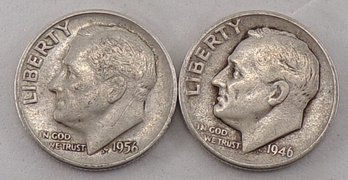 ERR Two (2) Silver Roosevelt Dimes 1946-D & 1956-D