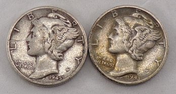 (2) Mercury Silver Dimes 1943-D & 1945