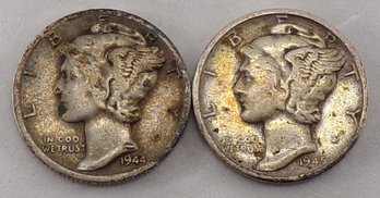 (2) Mercury Silver Dimes 1945-S & 1944-D