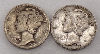 (2) Mercury Silver Dimes 1926 & 1936