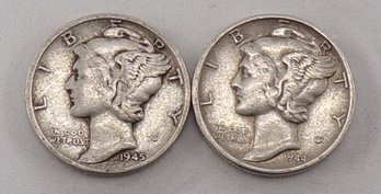 (2) Mercury Silver Dimes 1944 & 1945