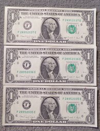 (3) Three Consecutive Serial Number 1988-A $1 Federal Reserve Notes Gem Crisp Uncirculated