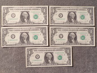 (5) Five Consecutive Serial Number 1988-A $1 Federal Reserve Notes Gem Crisp Uncirculated