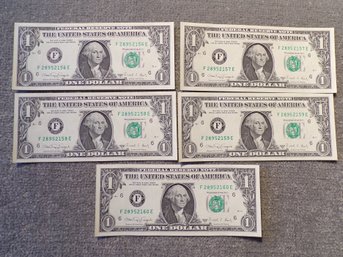 (5) Five Consecutive Serial Number 1988-A $1 Federal Reserve Notes Gem Crisp Uncirculated