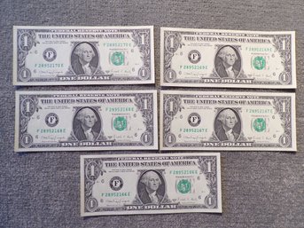 (5) Five Consecutive Serial Number 1988-A $1 Federal Reserve Notes Gem Crisp Uncirculated