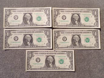 (5) Five Consecutive Serial Number 1988-A $1 Federal Reserve Notes Gem Crisp Uncirculated