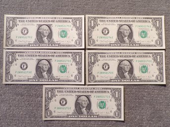 (5) Five Consecutive Serial Number 1988-A $1 Federal Reserve Notes (GEM Crisp Uncirculated)