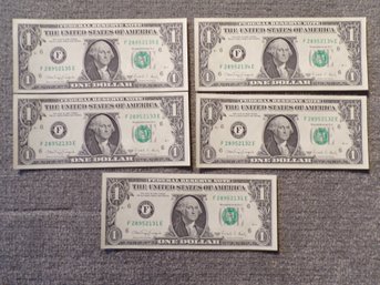 (5) Five Consecutive Serial Number 1988-A $1 Federal Reserve Notes Gem Crisp Uncirculated