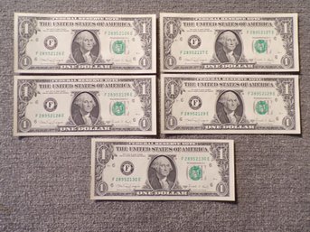 (5) Five Consecutive Serial Number 1988-A $1 Federal Reserve Notes Gem Crisp Uncirculated