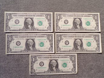 (5) Five Consecutive Serial Number 1988-A $1 Federal Reserve Notes Gem Crisp Uncirculated