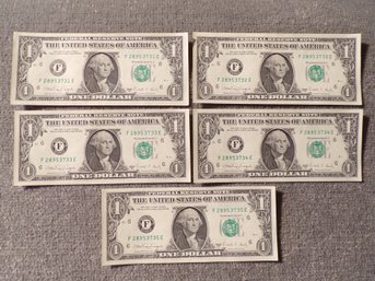 (5) Five Consecutive Serial Number 1988-A $1 Federal Reserve Notes Gem Crisp Uncirculated