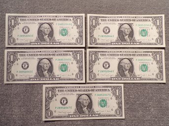 (5) Five Consecutive Serial Number 1988-A $1 Federal Reserve Notes Gem Crisp Uncirculated