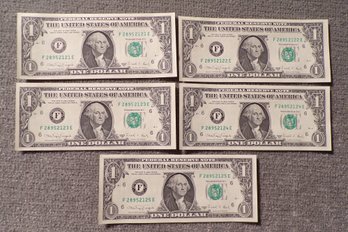 (5) Five Consecutive Serial Number 1988-A $1 Federal Reserve Notes Gem Crisp Uncirculated