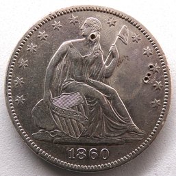 1860-O Seated Liberty Silver Half Dollar (Type 1, No Arrows & No Motto)