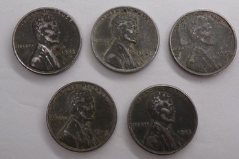 (5) 1943 Steel Wheat Cents Some With Errors