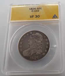 1826 Capped Bust Silver Half Dollar O-102 Graded ANACS VF30