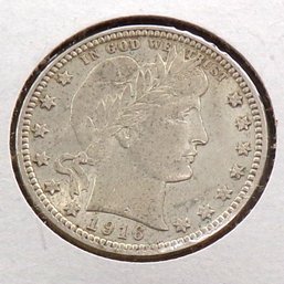 Beautiful 1916-D Barber Silver Quarter Dollar About Uncirculated Plus