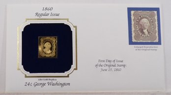 22kt Gold Replica 1860, 24C George Washington Stamp Bearing Reproduction Of Original Stamp