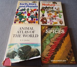 Vintage NEW Books, 1969-Animal Atlas Of The World, 1979-Spices, 1977-Earth Stars & Planets & Nature