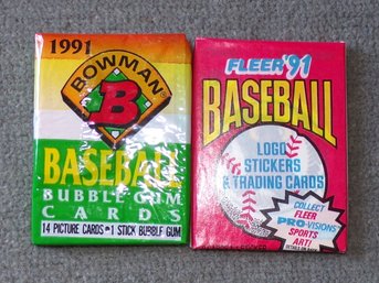 Two 1991 Unopened Wax Packs Baseball Cards 1-Bowman & 1-Fleer