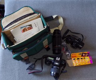 Beautiful Vintage Cameras & Bag, Nikon 'N-50 & AF 75-300mm Lens' & Minolta 'Auto Focus Tele', And Misc Items