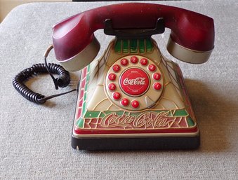 Vintage 2001 Coca-Cola 'Stained Glass Look' Corded Phone With Lights & Ringer