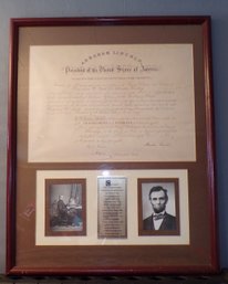 Large Framed Limited Edition Historical Document & Picture Of President Lincoln And John P. Usher