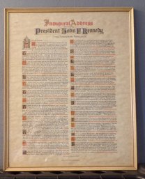 Large Framed Print (1963) Of Inaugural Address Delivered By President John F Kennedy January 20, 1961
