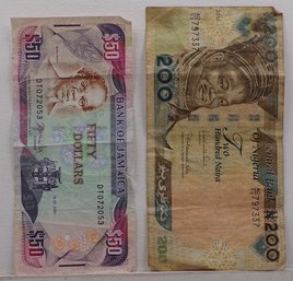 Two Vintage Banknotes Jamaica & Nigeria