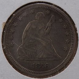 1876 Seated Liberty Silver Quarter Dollar 'Full Liberty' AU Plus