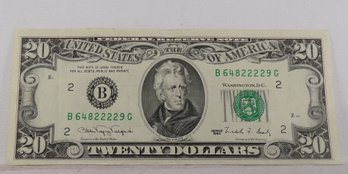 1990 $20 Federal Reserve Note AU Plus 'Lucky #2 Serial Number'