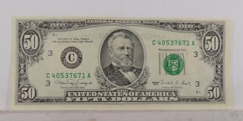 Error 'Faulty Alignment' 1990 $50 Federal Reserve Note, Choice Uncirculated