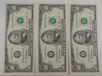 (3) Three Consecutive Serial Number 1993 $50 Federal Reserve Notes Gem Crisp Uncirculated