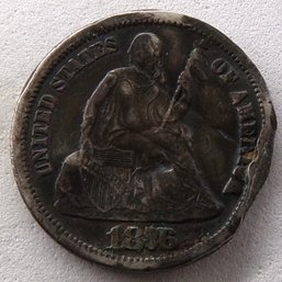 1876-CC Seated Liberty Silver Dime About Uncirculated (Details See Pictures)