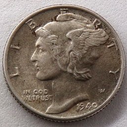 1940 Mercury Silver Dime AU