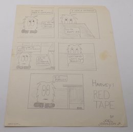 Original Vintage Hand Drawn Cartoon Artwork 'Harvey: Red Tape' By Joel Johnson Jr.