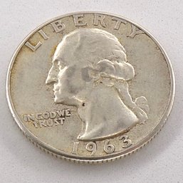 RARE ERROR AU 1963 Washington Silver Quarter Dollar FS-25-1963-901A (Distance Between Arrow Point & Leaf)
