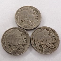 (3) Buffalo Nickels 1929, 1935-D, 1937