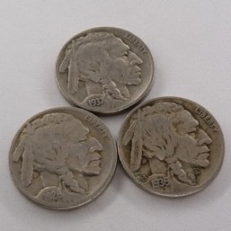 (3) Buffalo Nickels 1928, 1936, 1937