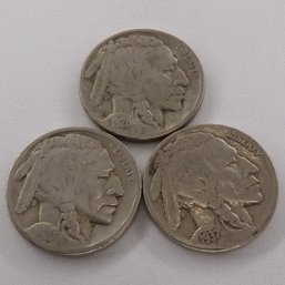 (3) Buffalo Nickels 1920, 1928, 1937