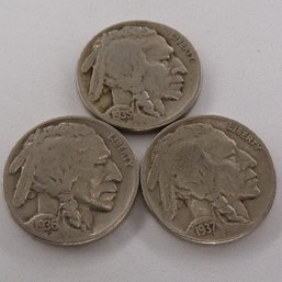 (3) Buffalo Nickels 1935, 1936, 1937