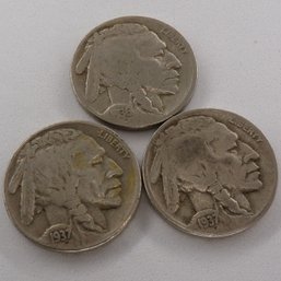 (3) Buffalo Nickels 1937, 1936-D, 1937-D