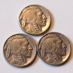 (3) Buffalo Nickels 1934, 1936, 1937