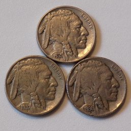 (3) Buffalo Nickels 1935, 1936, 1937