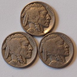 (3) Buffalo Nickels 1926, 1927, 1937