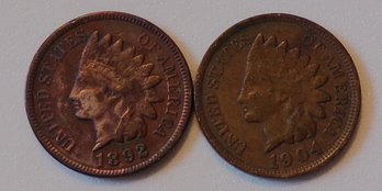 (2) Indian Head Cents 1892 & 1904