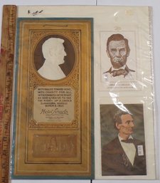 Three Vintage President Abraham Lincoln Collectibles Ready To Be Framed