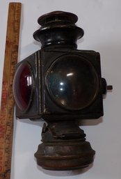 Beautiful & Rare Antique-Indiana Lamp CO. Auto Carriage Lamp 'Model No. 1' Red, Clear & Bluish-Green Lenses