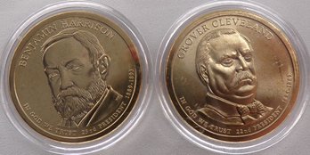 (2 Gem BU Presidential $1), 2012-D Harrison & 2012-P Cleveland In OGP Plastic Coin Capsule Holders